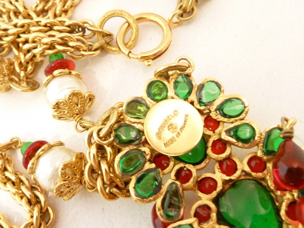 Vintage Signed Chanel 2-Strand Gripoix Glass Pendant Necklace For Sale 2