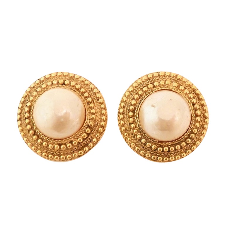 Chanel Vintage Faux Pearl Earrings For Sale