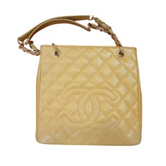 Vintage Signed Chanel Italy Beige Leather Purse