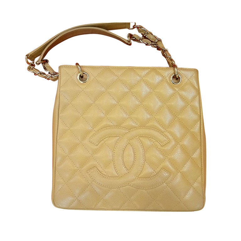 Vintage Signed Chanel Italy Beige Leather Purse For Sale