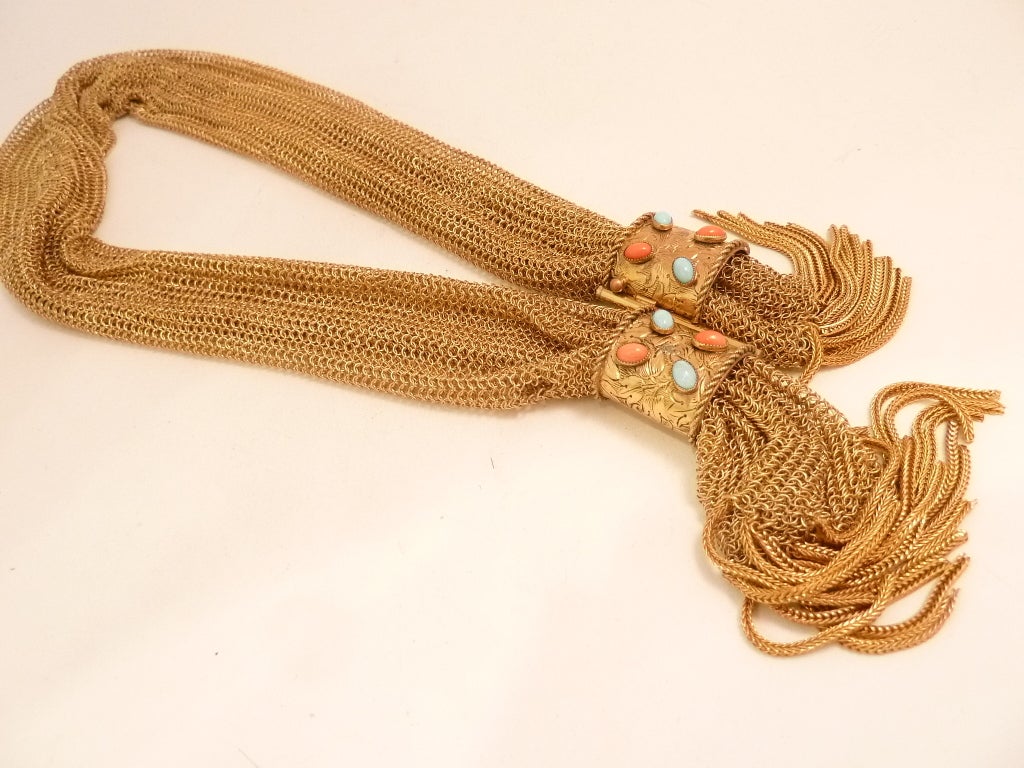 Women's Vintage l940?s Mesh Slide Tassels Necklace For Sale