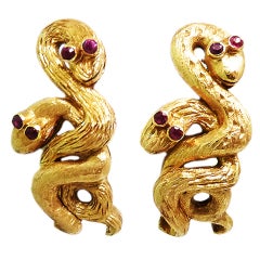 Vintage 18kt Gold & Ruby Snake Earrings