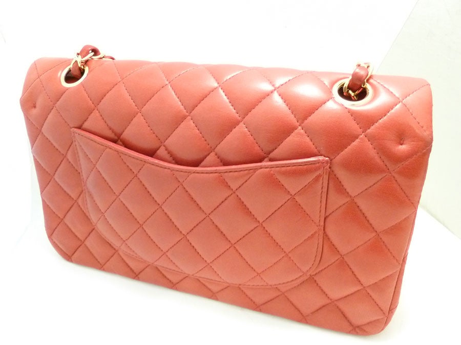 Vintage Signed Chanel France Red Leather Quilted Purse In Excellent Condition For Sale In New York, NY