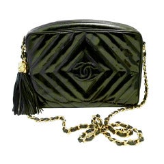 Vintage Signed Chanel Quilted Black Patent Leather Purse