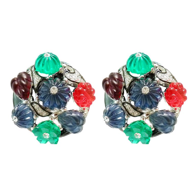  Kenneth J. Lane Fruit Salad & Rhinestone Earrings For Sale