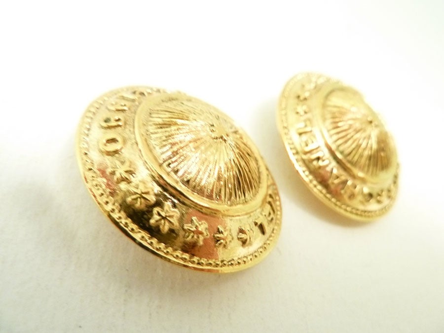 These vintage signed Chanel earrings feature the Chanel name in a gold-tone setting.  In excellent condition, these clip earrings measure 1 ¼ inch in diameter and are signed Chanel Made in France.
