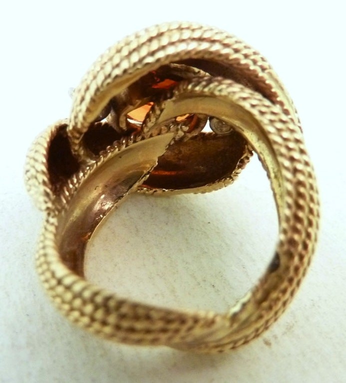 Women's or Men's Vintage 3ct Orange Garnet & Diamonds 14kt Gold Ring For Sale