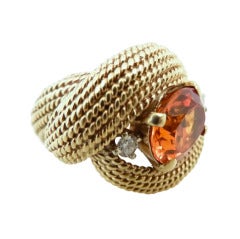 Vintage 3ct Orange Garnet & Diamonds 14kt Gold Ring