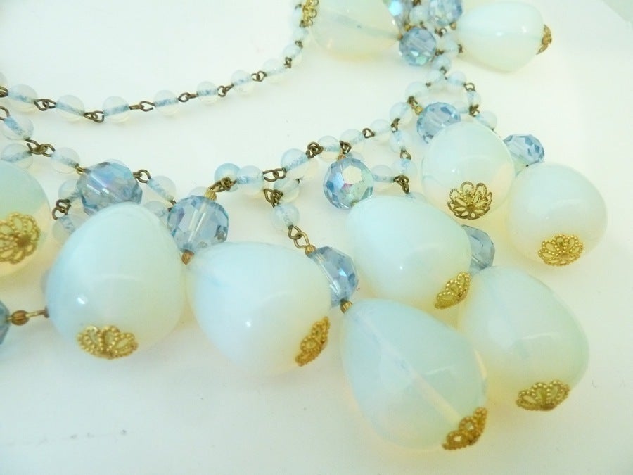 Women's Vintage Opaline Glass Drops Necklace For Sale
