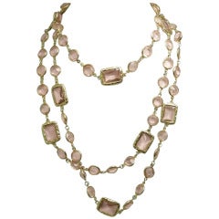 Vintage Signed Chanel 1981 Pink Crystals ‘Chicklet’ Sautoir Rope Necklace