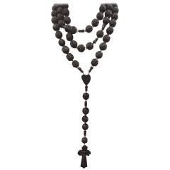 Vintage Signed Souvenir de St. Anne De Beaupre Carved Wood Rosary Necklace