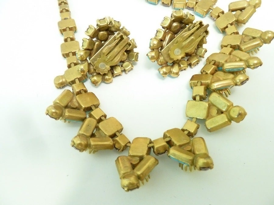 Stunning Vintage Schreiner turquoise Necklace & Earrings For Sale 1