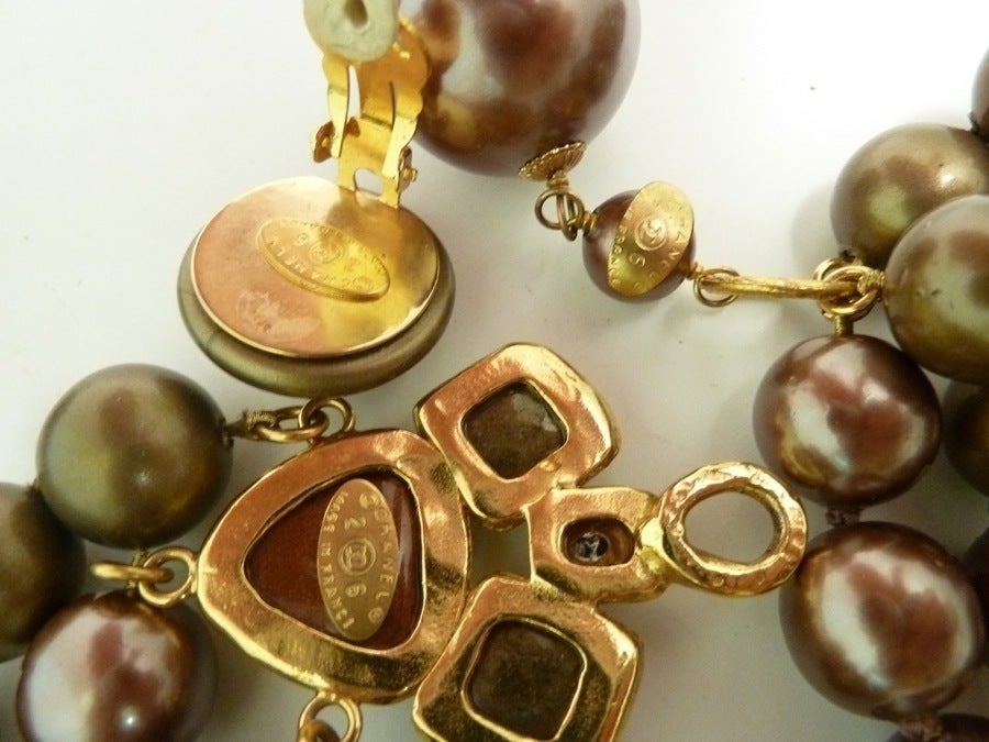 Women's Rare Vintage Chanel 26 3-Strand Necklace & Jeweled Latch, Bracelet & Earrings