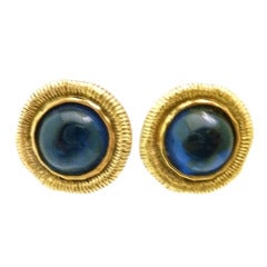 Vintage Signed Chanel Blue Gripoix Glass Earrings