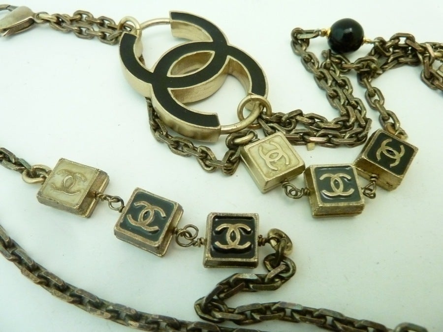 Women's Vintage Signed Chanel Logo Multi-Strand Chain & Faux Pearl Necklace