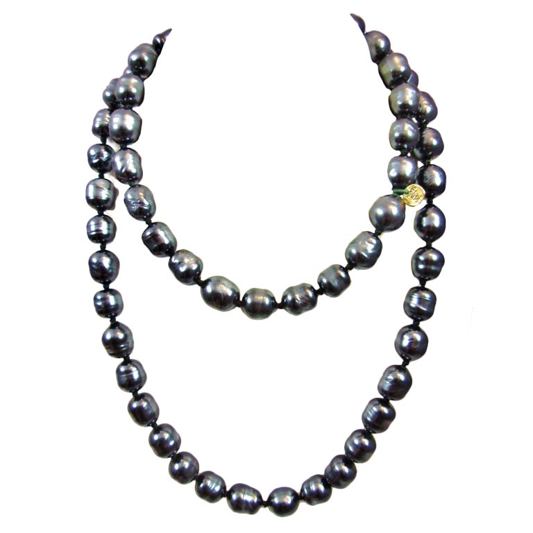 Chanel Gunmetal Baroque Pearl Necklace, 1981 For Sale
