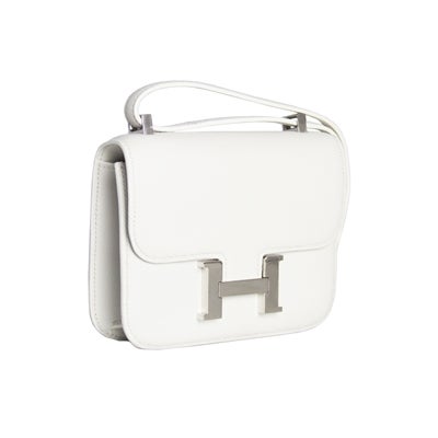 This beautiful bag is a limited edition and super rare Mini Constance in white leather with Palladium hardware.
The Micro Mini Constance is very lightweight and made of the best leather to maintain its shape. 

Stamp: N (2010)