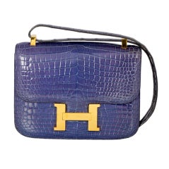 Vintage Hermes Porosus Crocodile Constance Bleu Roi