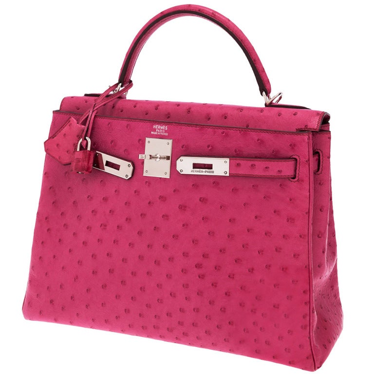 Hermes 32cm Fuschia Ostrich Retourne Kelly Bag
