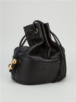 Chanel Vintage Schwarz Leder Bucket Bag