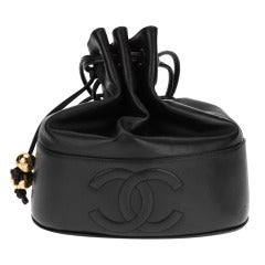 Chanel Vintage Black Leather Bucket Bag