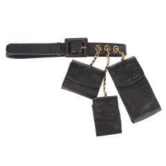Vintage Chanel Leather Black Pouch Belt