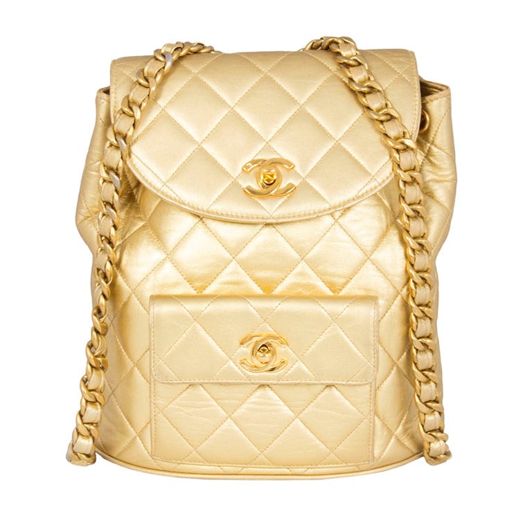 Chanel Vintage Gold Quilted Backpack at 1stDibs