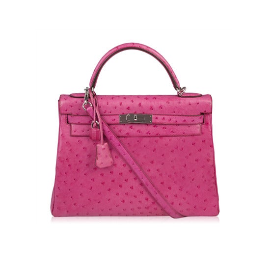 Hermes 32cm Fuschia Ostrich Retourne Kelly Bag