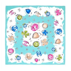 Chanel Blue Logo Silk Scarf