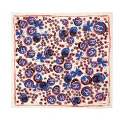 Chanel White, Red & Blue Logo Scarf