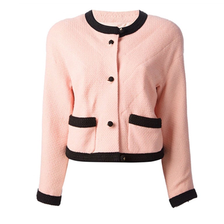 Chanel Pink and Black Vintage Wool Jacket