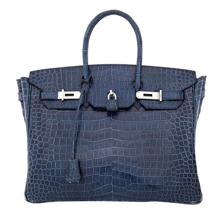 Hermes 35cm Blue Roi Crocodile Birkin Bag at 1stdibs