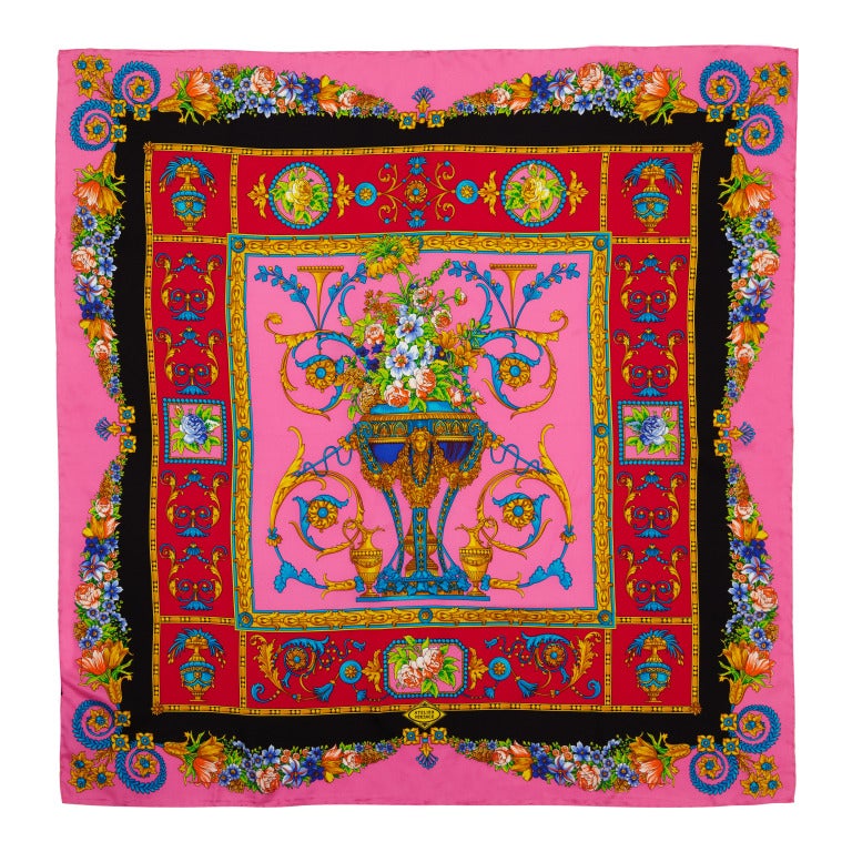 Versace Vintage Pink Printed Scarf at 1stDibs