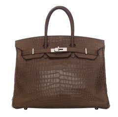 25cm Hermes Matte Elephant Gray Crocodile Birkin with Diamonds For Sale at  1stDibs