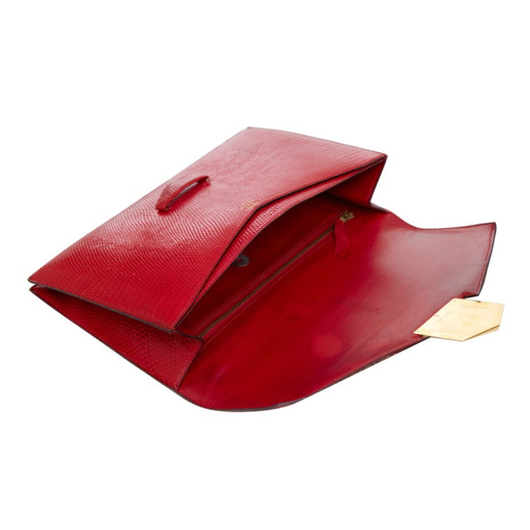 Red Hermes Vintage Lizard Skin Clutch Bag