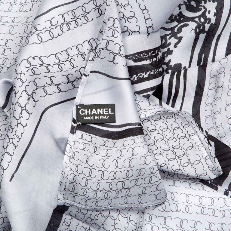 Chanel Grey and Black Logo Scarf In New Condition In London, GB