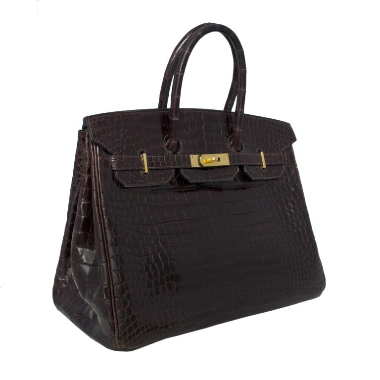 Hermes Cognac Porosus Crocodile Birkin 35 cm Bag with Gold Hardw 1