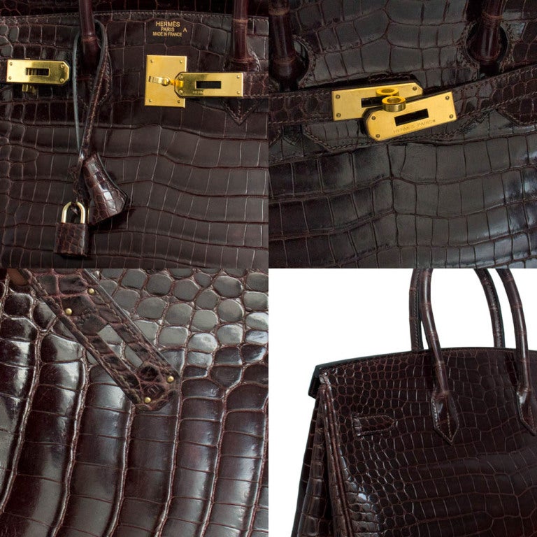 Hermes Cognac Porosus Crocodile Birkin 35 cm Bag with Gold Hardw 5