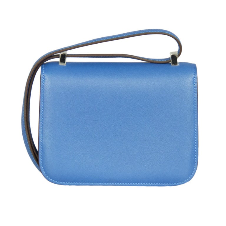 This beautiful bag is a limited edition and super rare Mini Constance in Blue with Palladium hardware.
This is part of the very limited spring/summer 2011 collection and is SOLD OUT worldwide.  
The Micro Mini Constance is very lightweight and