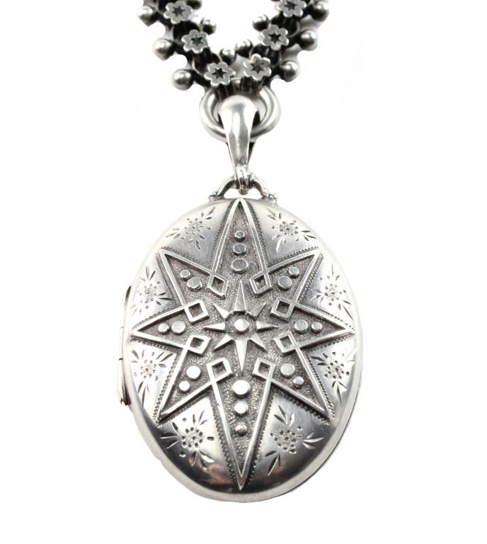 Victorian sterling silver book chain with locket