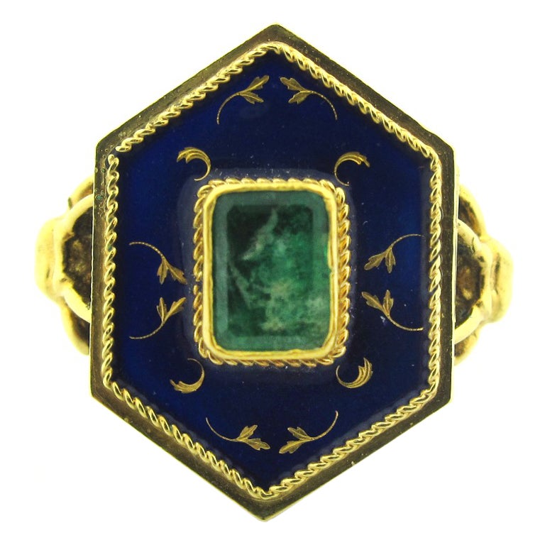 Very Rare Victorian Gold, Enamel & Emerald Poison Ring