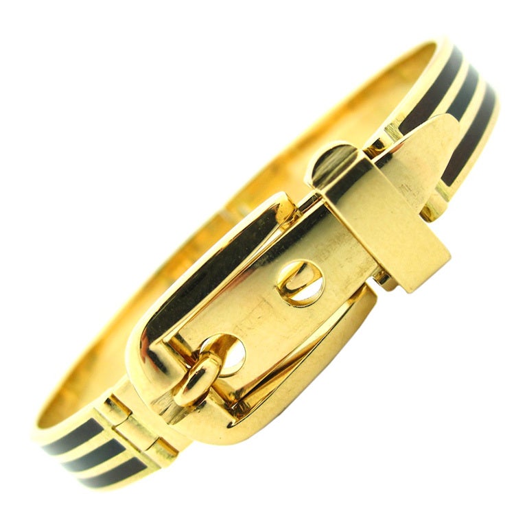 Rare Gucci Italy Gold & Enamel Buckle Motif Bracelet