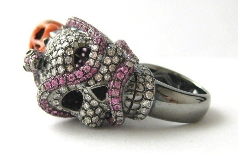 Women's Lydia Courteille Diamond, Sapphire & Coral Skull & Serpent Ring