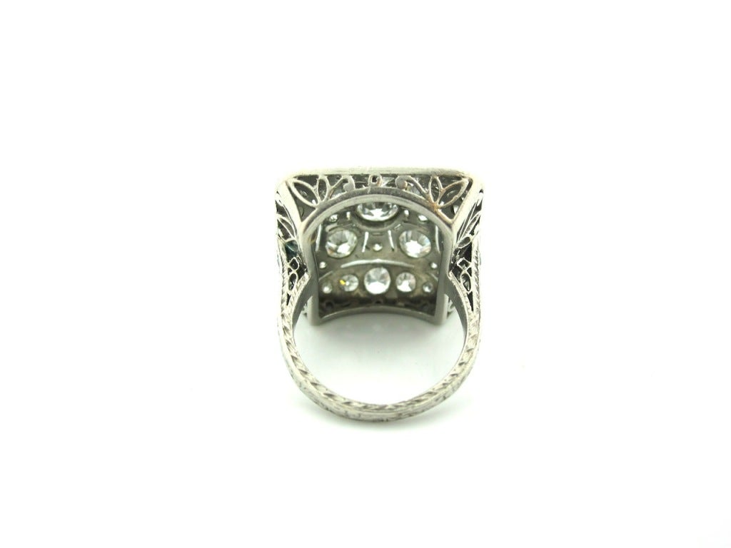 Art Deco Platinum & Diamond Square Cluster Ring 1