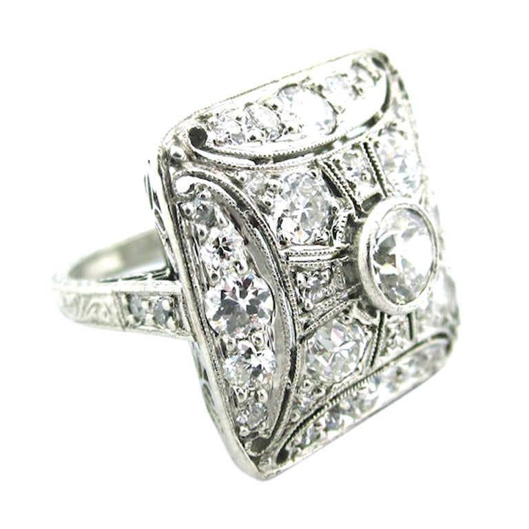 Art Deco Platinum & Diamond Square Cluster Ring