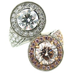 Natural Pink & White Round Diamond "Toi et Moi" Crossover Ring 6