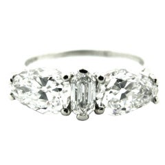 Antique Unique Art Deco Diamond Platinum Three-Stone Engagement Ring