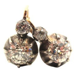 Victorian Silver, Gold & Diamond Two-Stone Drop Earrings
