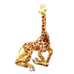 Tiffany & Co. Gold, Enamel, Emerald & Diamond Giraffe Pin