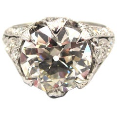 4.06 Carat Edwardian Old European Cut Diamond Platinum Engagement Ring